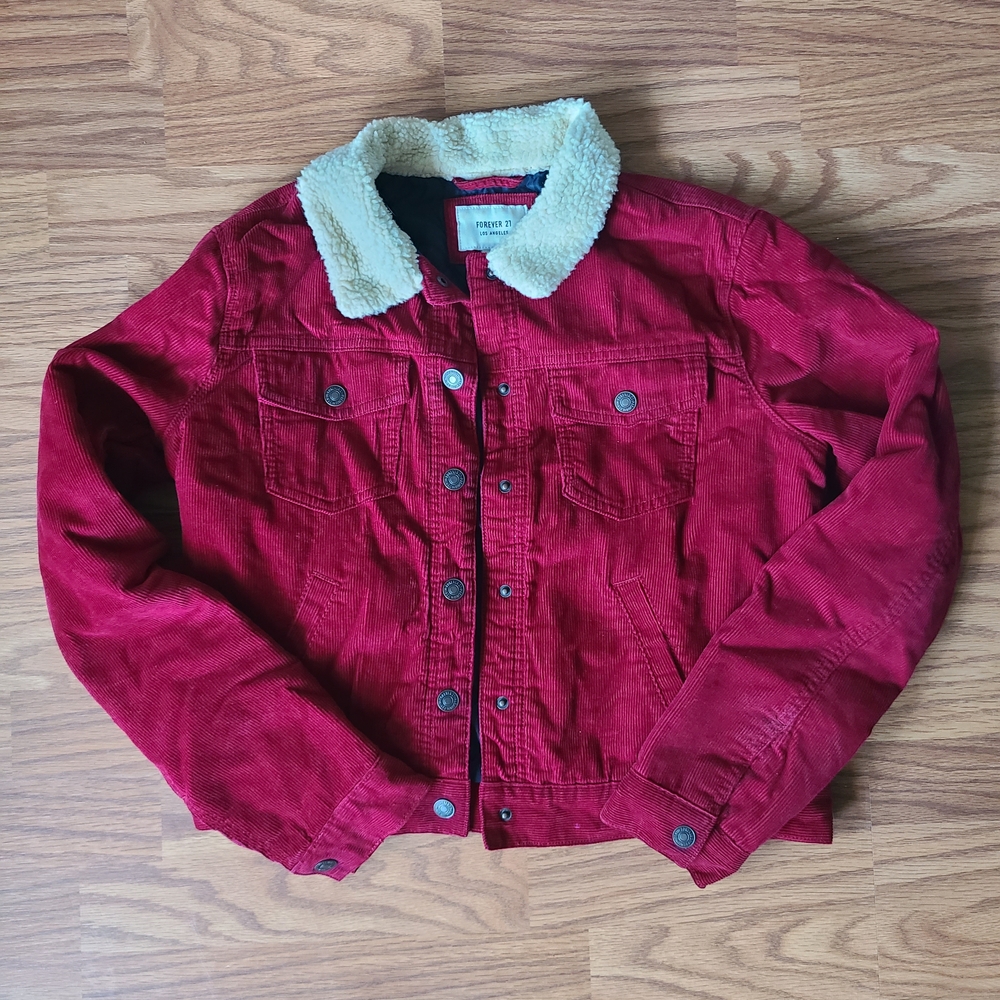 Forever 21 Red Corduroy Jacket with Sherpa Collar